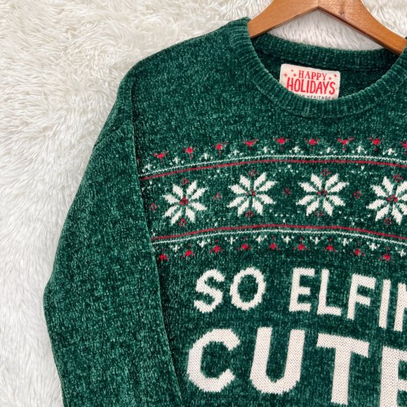 Happy Holidays Urban Heritage Women's Christmas Ugly Sweater So Elfin Cute M - Picture 3 of 9